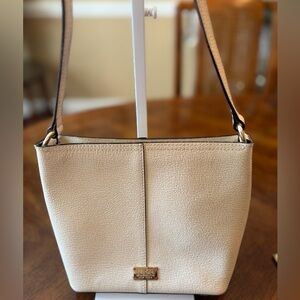 Frances Valentine Beige Pebbled Leather Shoulder/Crossbody Small Bucket Bag
